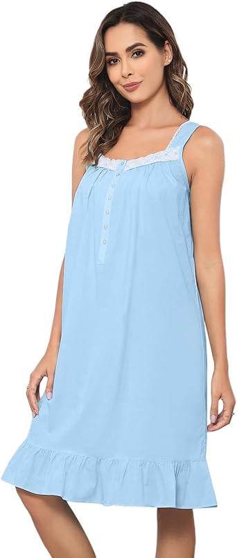 Sleeveless Nightgowns for Women 100% Cotton Nightgown Sleep Dress Soft Ladies Gowns Sleepwear Nightdress