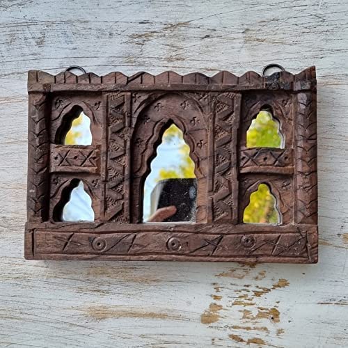 J.L.HOME DECOR Rectangular Handcrafted Vintage Wall Mirror Frame | Carved in Solid Hard Wood | Brown, 25x4x18Cm - Perfect For Bedroom, Dining Room, Living Room