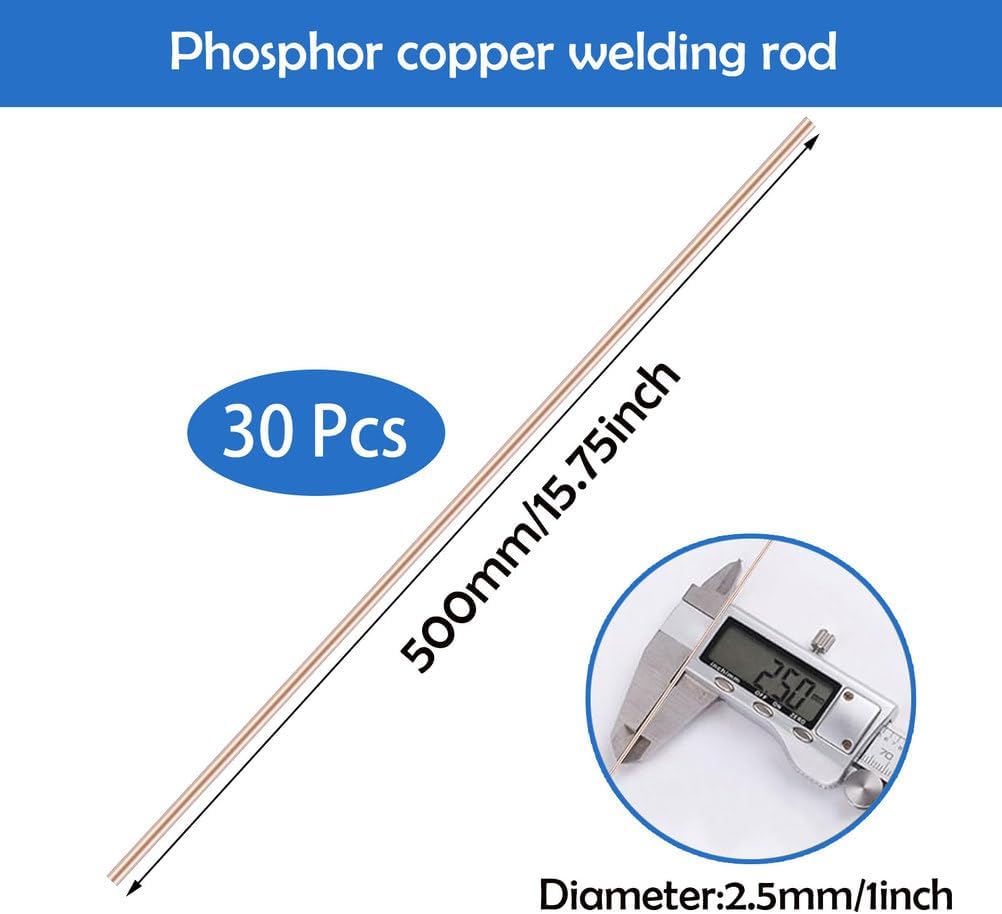 COYOUCO Phosphor Copper Brazing Rods 2.5x500mm Round Welding Rods Low Melting Point High Fluidity for HVAC Air Conditioning Refrigeration,30 Pcs