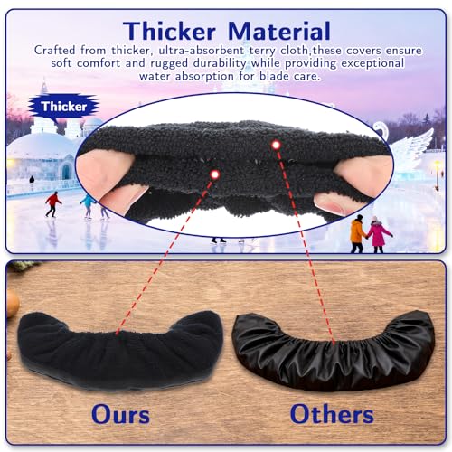 Neyauo Ice Skate Blade Covers, Microfiber Ice Skate Guards, Black Skates Blade Protector for Men Women Fit for Most Skates(L)