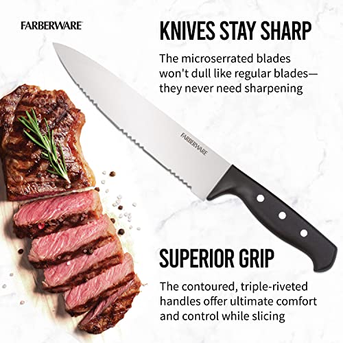 Farberware 22-Piece Never Needs Sharpening Triple Rivet High-Carbon Stainless Steel Knife Block and Kitchen Tool Set, Black, Durable AND Precision Cutlery by Farberware - Image 3