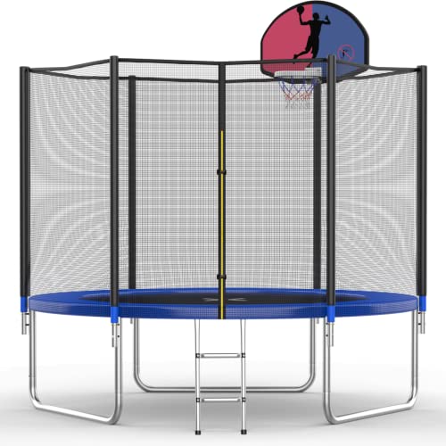 AOTOB Trampoline 8FT Recreational Trampolines with Basketball Hoop, Outdoor Trampoline with Safety Enclosure Net&Ladder for Kids and Adults,ASTM Approved, with Jumping Mat Blue