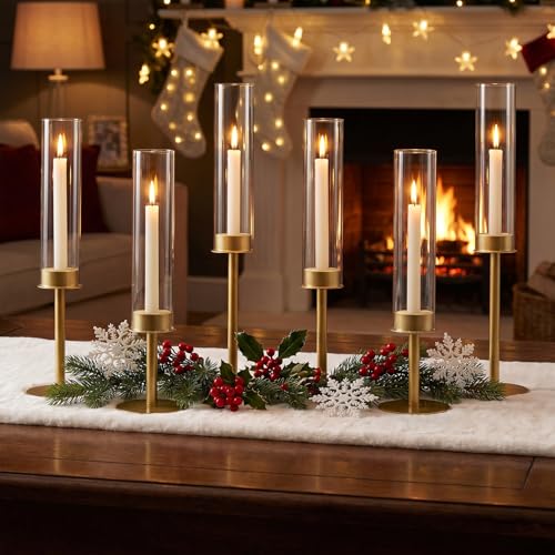 Amestar 6 Pack Glass Gold Hurricane Candle...