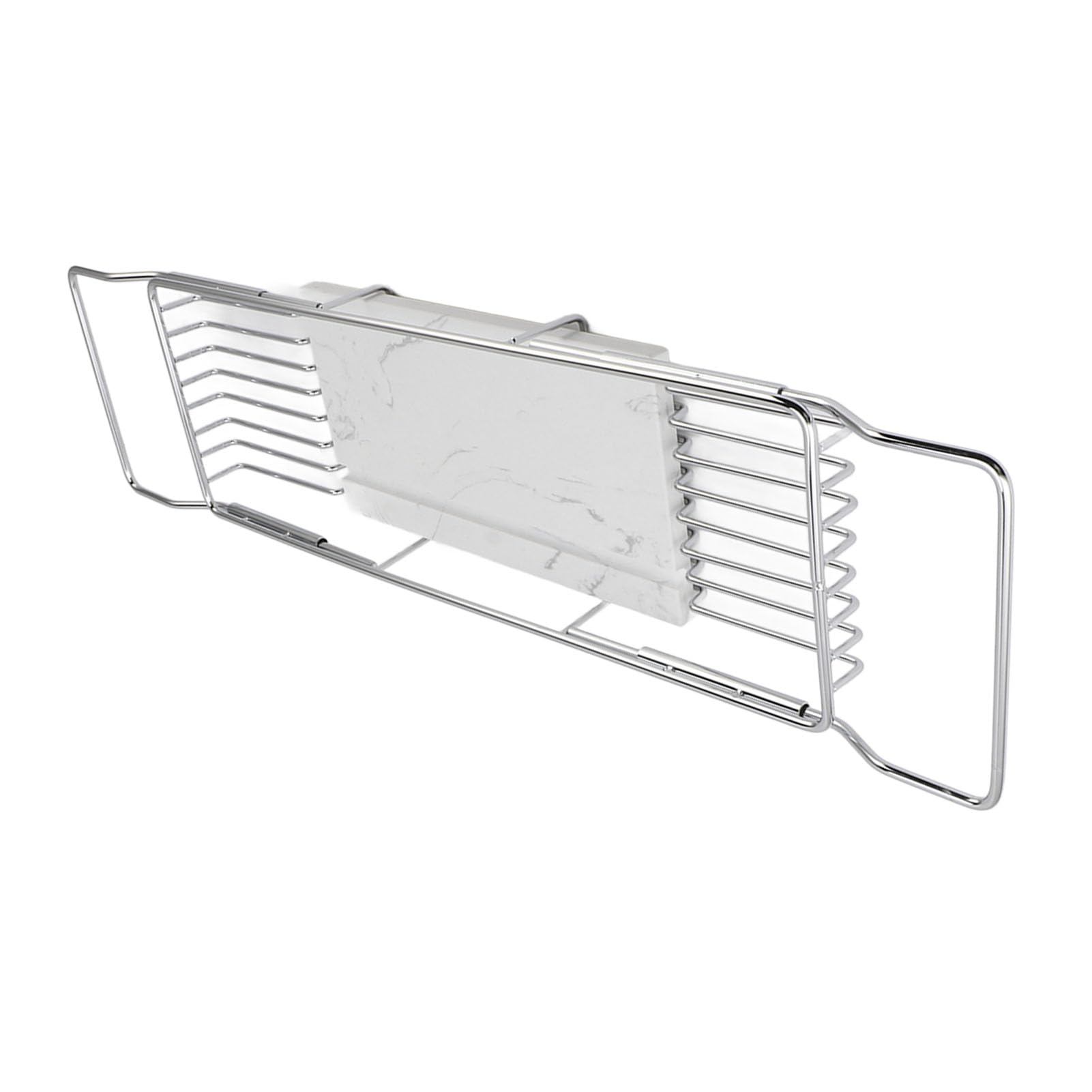Badewannenablage, rutschfest, Multifunktional, Platzsparend, Erweiterbar, Edelstahl-Marmor-Badewannenregal, Modisch für Männer für Badezimmer (Silber Weiss)