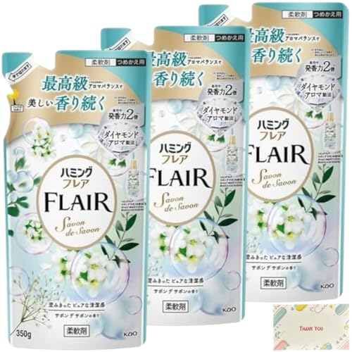 花王 ハミングフレア サボンデサボン 柔軟剤 つめかえ用 350ml 3個セット + Kunutonnオリジナルロゴ入りe おまけ付