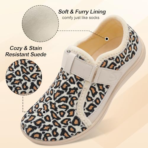 Image of Spesoul Wide Womens Slippers Adjustable House Shoes Indoor Outdoor Barefoot Slippers Cozy Walking Shoe Swollen Edema Diabetic Shoes