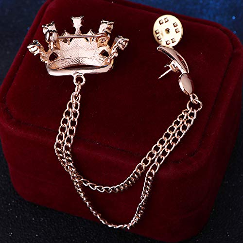 Image of coadipress Crown With Hanging Chain Brooch for Women Men Elegant Gentlemen Gold Silver Crystal Crown Lapel Pin Vintage Rhinestone Wedding Brooch Suit Shirt Pin Accessories
