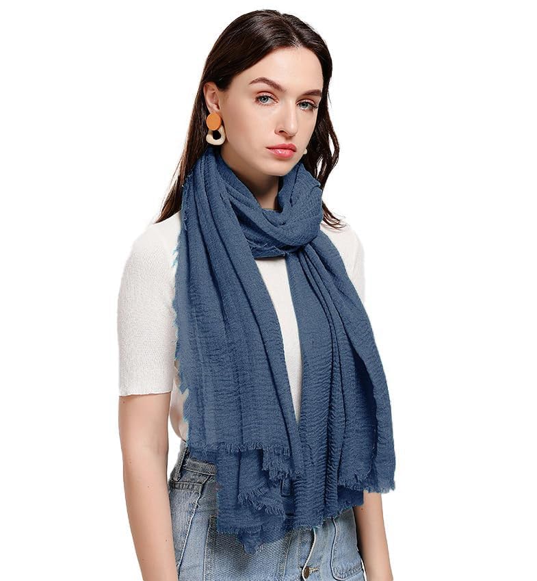 Women's UV Protection Premium Light Weight Wrinkle Ironless Crinkle Cotton Hemp Summer Scarf Stoles Shawl head scarves for girls
