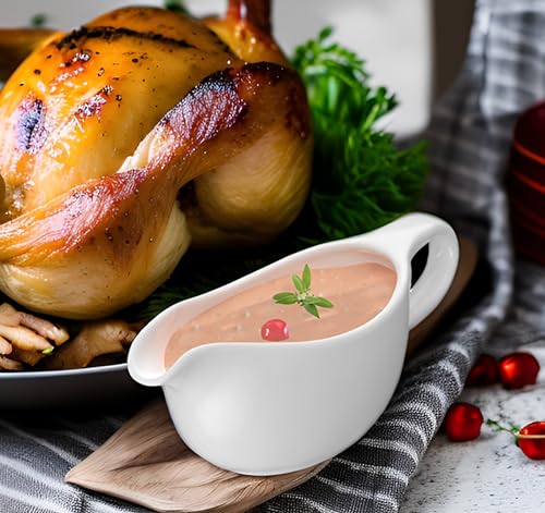19 oz White Gravy Boat For Sauces, Salad Dressings, Milk, More Sever in Thanksgiving, Christmas, Holiday Meals
