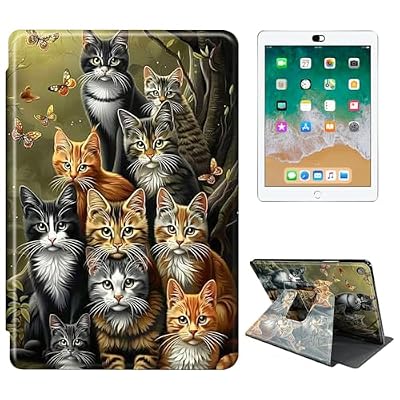 RWUTYTIUL for iPad 9th / 8th / 7th Generation (2021/2020/2019) Cover iPad 10.2 Inch Tablet Case, 360 Degree Rotating Shockproof Protective Stand Case for Women Man, 8 Cats