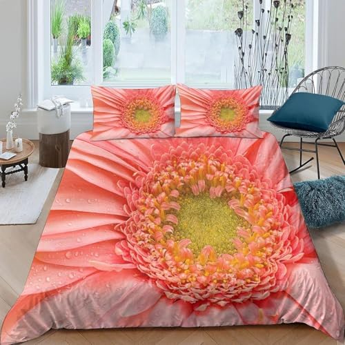 Funda Nordica Cama 105 Patrón Floral, 3D Funda Edredon 200x200 cm Patrón Rosa Microfibra Ropa de Cama Niña Reversible 3 Piezas, Funda de Edredón + 2 Fundas de Almohada m7390