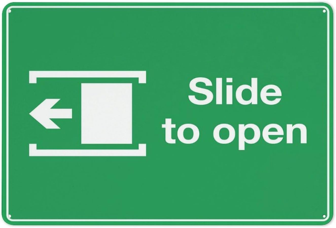 Slide to Open (Left Arrow) Rust-Free Aluminum Warning Sign - Weather Resistant, Waterproof, Easy to Mount for Office, Mall, School, Indoor/Outdoor 12x8 inch