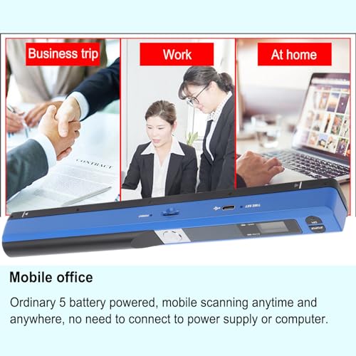 Portable Scanner, Handheld Photo Scanner, for A4 Colour Documents, 300/600/900Dpi JPG PDF Format, Picture, Receipts, Wand Document Reader Uploads Images to Computer Via USB Cable