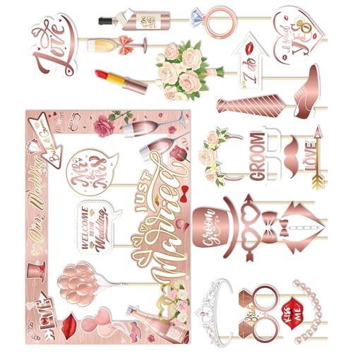 SkyPOOU Decoración de fiesta de boda, accesorios para fotomatón y marco para fiestas de boda y fotografía, carteles de pose, marco de papel para fotomatón