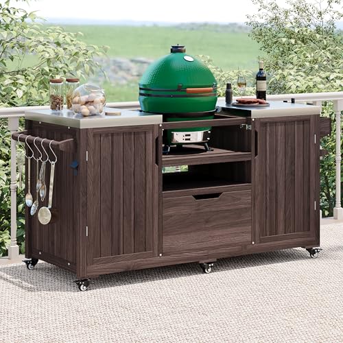 LUMISOL Outdoor Solid Wood Kitchen Island for Big Green Egg