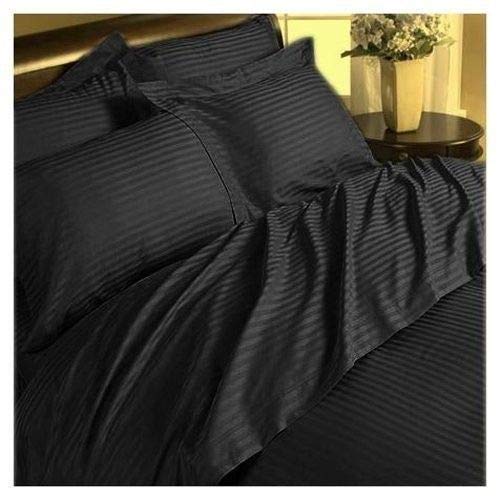 LUXURIOUS BEDDING 800-Thread-Count Egyptian Cotton Wrinkle Resistant 25" Deep Pocket 4 PC Sheet Set (1 Fitted + 1 Flat + 2 Pillow Cases) Super King Size Black Striped