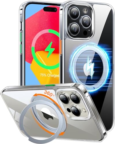 TORRAS 2024 Upgraded 360° Rotatable Ring for iPhone 13 Pro Case, Fit for Magsafe with Stand, Magnetic Ring Holder, Military Grade Shockproof Translucent Back Slim Phone Case Ostand R, Full Clear