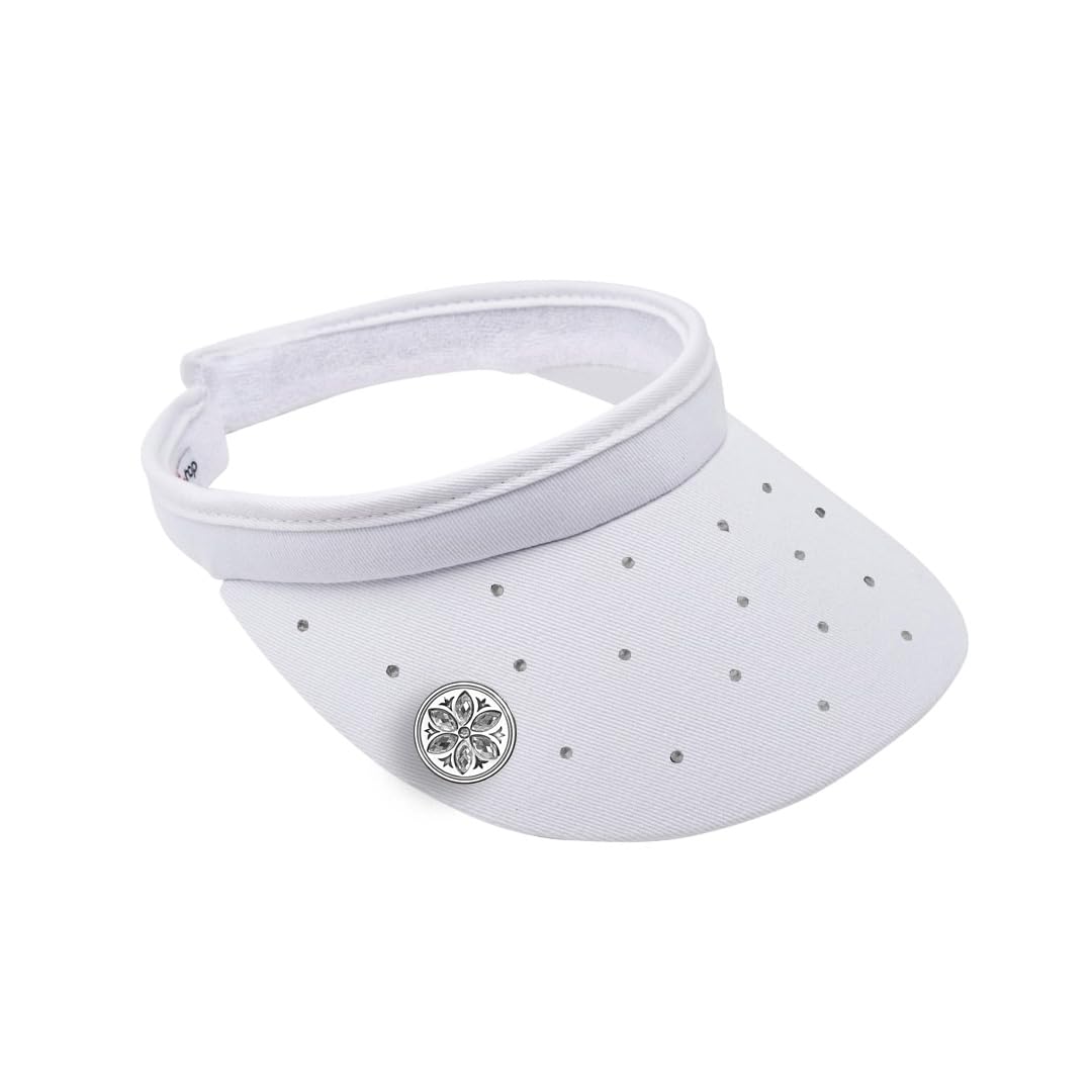 Surprizeshop Crystal Embellished Clip-On Golf Visor with Ball Marker in White