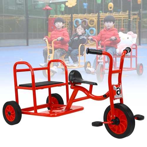 LHTJHP Kids Tricycles for 3-7,Preschool Daycare Playground Kids Tricycle Bike,Double Toddler Tricycle,Metal Kids Tricycle with Non-Inflatable Rubber Wheels,Kids Outdoor Tricycle,Red