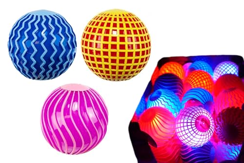 JA-RU Light Up Gripper Ball (3 Balls Assorted) Bouncy Ball Bright Colors Glowing Blinking Light. Fun Fidget Toy for Boys & Girls. Stress Relief Party Favor for Kids Indoors & Outdoors Play. 1930-3