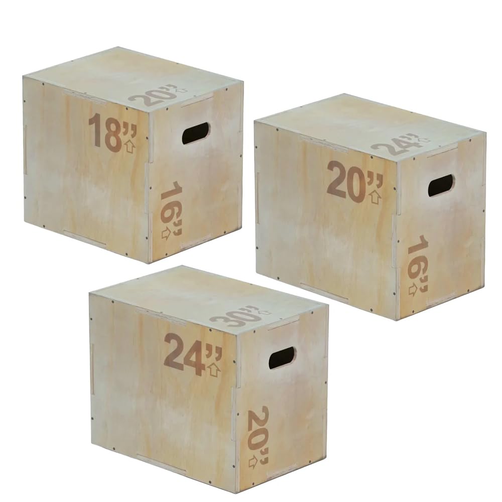 Wooden Plyo Box - Heavy Duty Wood Plyometric Jump Box for Crossfit, Conditioning & Exercise Step Training, Multi-Height 3-in-1 Gym Step Up Box Platform (Large 3 Set (S to L)) โ image 1