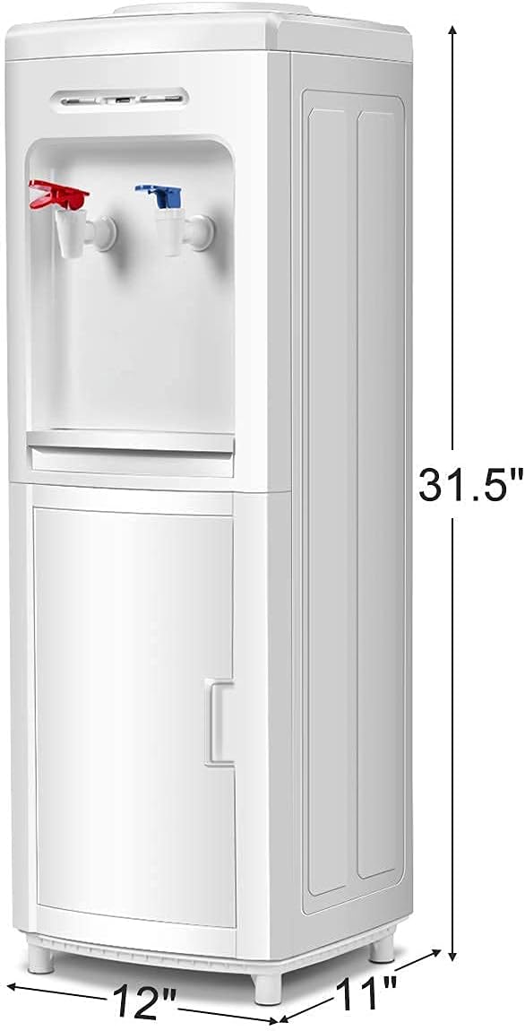 KOTEK Water Coolers Water Dispenser, Hot & Cold Top Loading Water Cooler Dispenser Holds 3 or 5 Gallon Bottles w/Child Safety Lock, Removable Drip Tray & Storage Cabinet for Home Office School, White