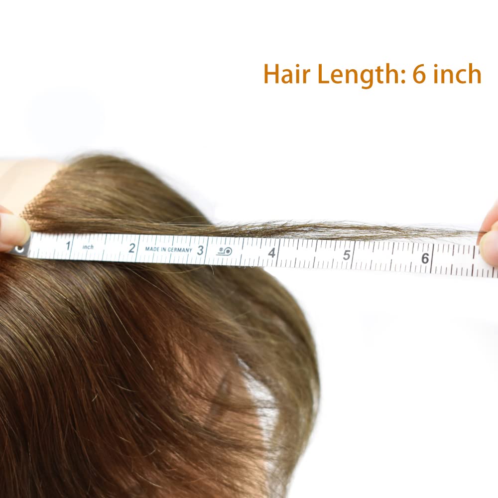 Frontal Hairpiece For Men Natural Extension Hairline Virgin Human Hair Forehead Hairline Replacement Hairpiece Toupee V-Shape Mens Topper Hair Systems For Hair Loss (18cm X 4cm, #4 MEDIUM BROWN-100% Light medium density)