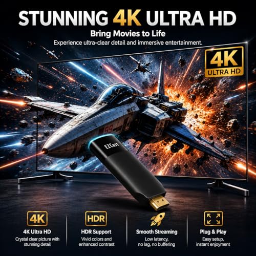 Image of EZCast 2 Wireless Display Receiver, H.265 decoding, 4K Output, Supports 2.4 /5GHZ WiFi, Compatible with Android, iOS, Windows, MacOS, DLNA, Miracast, Airplay mirroring