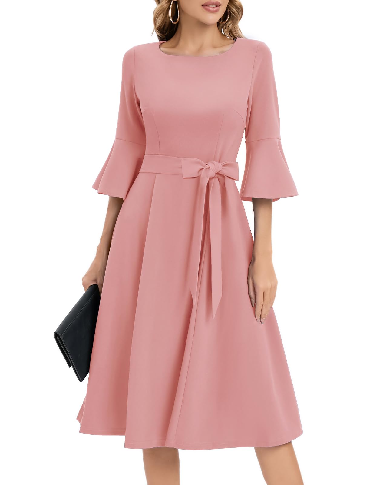 HomRainWomen 3/4 Sleeve Elegant Formal Dress for Cocktail Classy Fall/Winter Christmas Church Work Dress