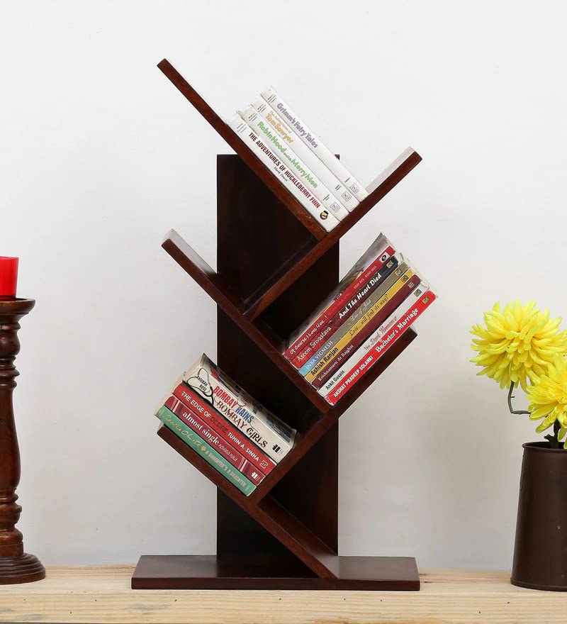 WoodMarwar Solid Sheesham Wood Book Shelf | Wooden Tree Shape Bookshelf | Free Standing Bookcase | Rosewood, Honey Finish