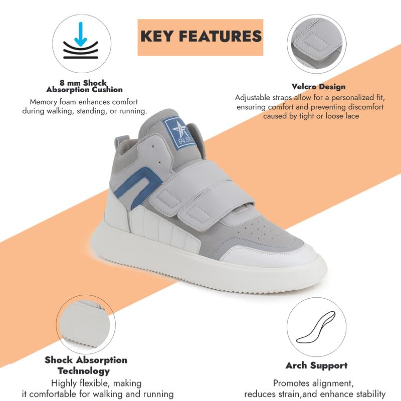Image of FAUSTO Men's Colorblocked High Top Hook and Loop Adjustable Fasteners Adjustable Classic Sneakers|Memory Cushion Insole|Street Fashion Hi-Top Sneakers