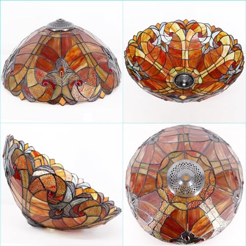 Image of 16Inch Tiffany Stained Glass Lamp Shade Replacement Only(Red) | Fit For Table Lamps FLoor Lamp Ceiling Fixture Pendant Hanging Light Home Office Decoration