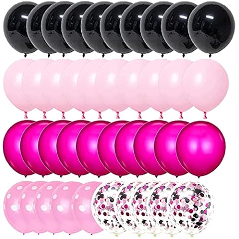 Hot Pink Black Balloons, 50 PCS 12 Inch Rose Red Black Balloons Hot Pink Balloons Polka Dot Balloons for Birthday Baby Shower Bachelorette Bride To Be Party Supplies Cover