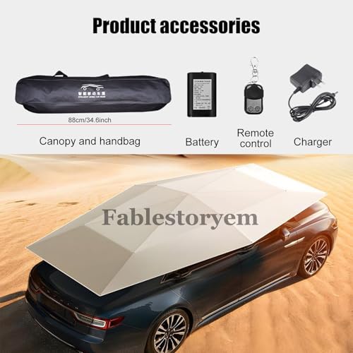 Fully Automatic Car Umbrella Roof Top Sun Shade Cover,Folding Car Umbrella Sun Shade Cover Tent,Movable Carport,3000mAh Lithium Battery,with Remote Control and Carrying Bag,Navy blue-4.8m/189''