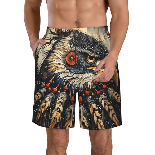 Eagle Native American Feather Dreamcatchers Vintage Men's Quick Dry Swim Trunks Surfing Beach Mesh Board Shorts