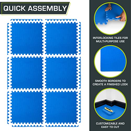 Image of ProsourceFit Weaved Pattern Extra Thick Exercise Puzzle Mat 1-inch, EVA Foam Interlocking Tiles for Protective, Cushioned Flooring for Home and Gym Equipment; Blue, 24 SQ FT, 6 Tiles