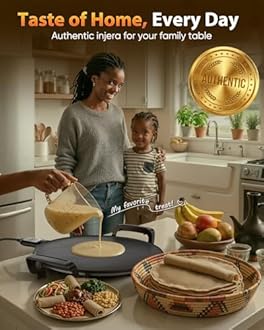 18.5" Ethiopian Injera Maker Mitad (Mogogo) Electric Griddle Adjustable Temperature & Time, Non-Stick Surface, Even Heating, Maker Norwegian Lefse, Swedish Pancake, Indian Dosa & Flatbreads