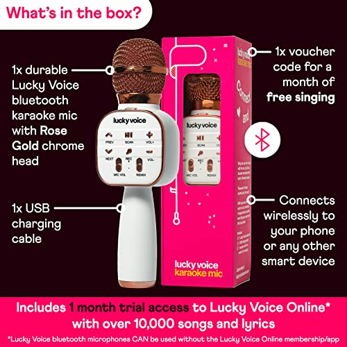Lucky Voice Wireless Bluetooth Karaoke Microphone, Built-In Speaker, Rose Gold Portable Mini Karaoke Machine For Adults & Kids - Voice Changer - Free Access To 1000S Of Songs - Christmas Gift Ideas #TOP1