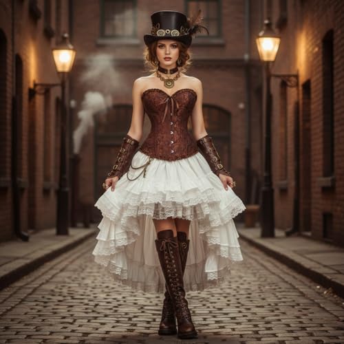 SilverChry Corset Femme, Broderie Bustier Classique, Sexy Steampunk Gothique Bustier Top,Corsage Ventre Plat Corset Top (FR/ES, Alpha/lettres, Grand, Taille normale, Taille normale, Marron) – vue 8