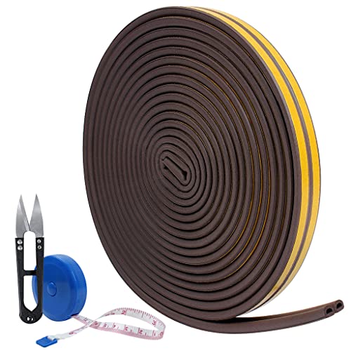 Tira de sellado en goma resistente a tiempo,12M D tipo de Cinta excluidora y borrador por puertas & ventanas,autoadhesiva,a prueba de sonido&de colisión&de agua con 1 tijeras&1 Cinta métrica (marron) Cover