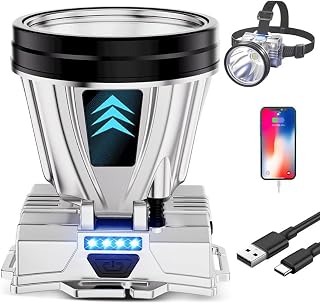 Uotory Super Bright Rechargeable Headlamp,LED High Power Head Lamp,Waterproof Head Light Flashlight for Hiking, Running, Repairing, Fishing, Cycling (White Light)