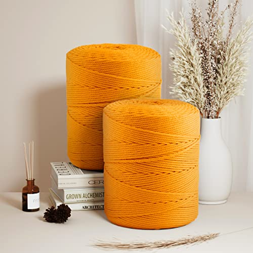 Image of ZUEXT Macrame Cord, Golden, 4mm x 547yds Cotton String Macrame Yarn | Natural Handmade, 4 Strands Twisted Cotton Rope, for Craft Wall Hanging Weaving Tapestry Dream Catchers Hanger DIY Gift, 500m