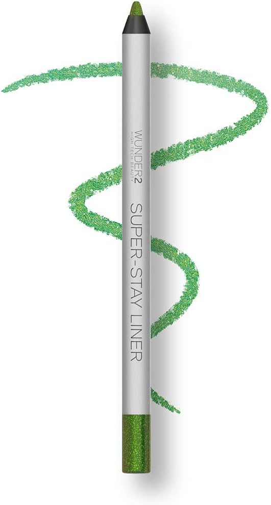 Wunder2 SUPER-STAY LINER Makeup Eyeliner Pencil Long Lasting Waterproof Eye Liner, Color Green Apple Glitter