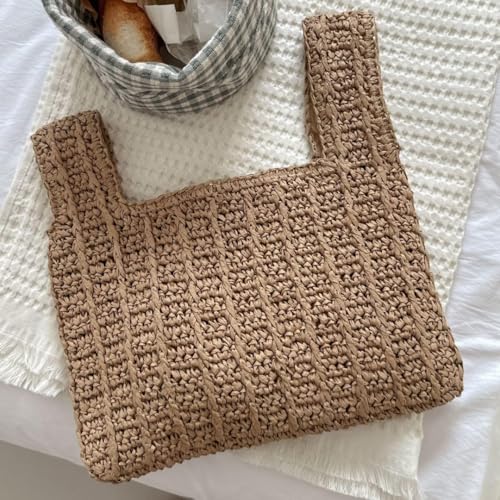 Image of A.WAVE Handmade Straw Knot Bag for Women Summer Handbag Top Handdle Bag Small Cute Knot Wristlet bag Straw Bag