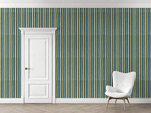 Image of DWELLSINDIA Striped Fabric Design Self Adhesive Wallpaper Peel & Stick, Waterproof, Scratch Resistant, Laminated (41cm x 244cm, Teal & Yellow)