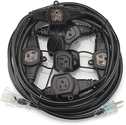25FT 14 Gauge 3 Prong Power Extension Cord,6 Socket Evenly-Spaced,Nema5-15P/Nema5-15R Male to Female Connector,Stage Back Lines Power Board,Holiday,Party and Christmas Decoration Extension Cable...