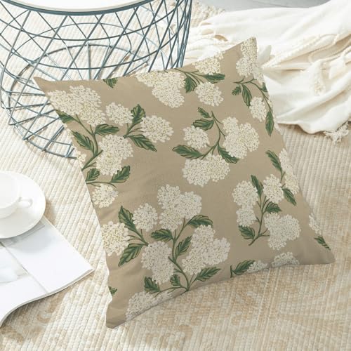 Image of AEIOAE Spring Pillow Covers 24x24 Inch Set of 2, Beige Green Hydrangea Flower Throw Pillows Case,Floral Summer Outdoor Seasonal Decorative Farmhouse Decor Cushion Covers for Home Sofa Bed Couch