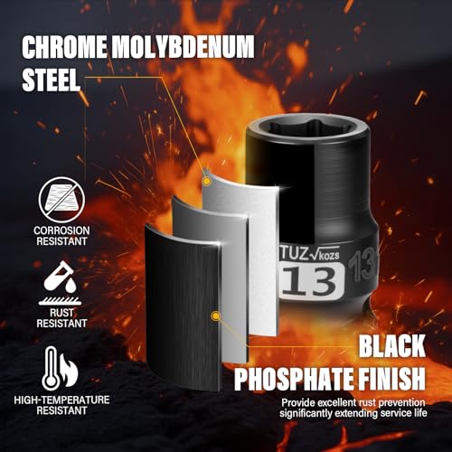 Image of 1 /2 Inch Drive 13mm Shalllow Metric 6 Point CR-MO Impact Socket | Radius Corner Design,Square Chamfered Opening,Axle Nut Impact Grade Socket for Easy Removal