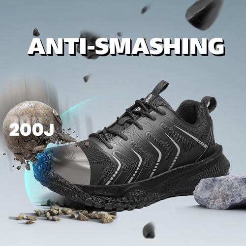 Steel Toe Shoes for Men Non Slip Work Sneakers Women Slip On Composite Toe Puncture Proof Air Cushion Indestructible Walking Hiking Shoes for Construction Camping Outdoor Training