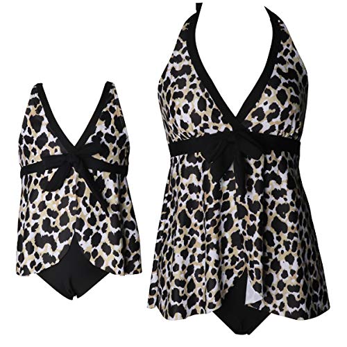 Fancy Mother and Me Swimwear Family Matching Swimsuit Women Girls Swimwear Bikini Swimsuit Set (Black Leopard, Mommy-S)